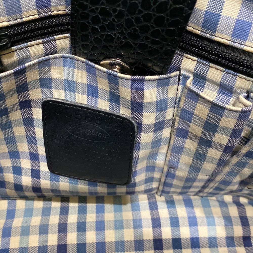 BRIGHTON “Martine” Blue Toile Canvas/ Black Croc Embossed Leather Tote Bag - Picture 16 of 16